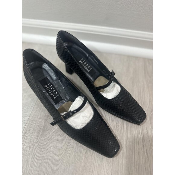 Stuart Weitzman Shoes Womens Size 6.5 Black Mary Jane Heels Square Toe 4W70260 - Picture 3 of 10